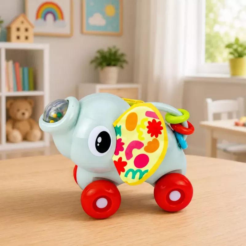 LEAN TOYS Interaktywny Zabawka Sensoryczna Samochód Słoń dla Maluchów Szary