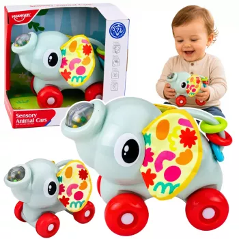 LEAN TOYS Interaktywny Zabawka Sensoryczna Samochód Słoń dla Maluchów Szary