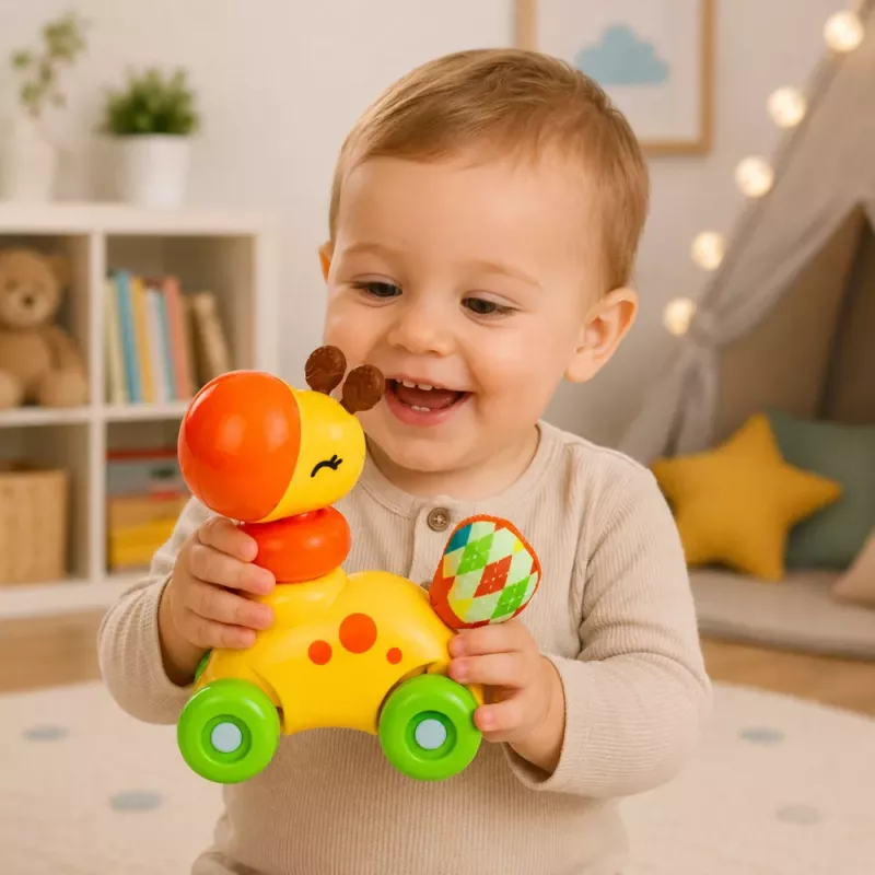 LEAN TOYS Interaktywna Zabawka Sensoryczna Żyrafa Samochód dla Maluchów Żółty