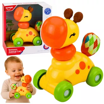 LEAN TOYS Interaktywna Zabawka Sensoryczna Żyrafa Samochód dla Maluchów Żółty