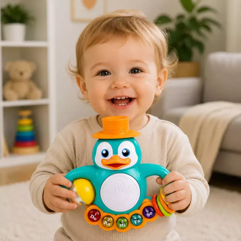 LEAN TOYS Interaktywna zabawka Pingwin Pianino Bębenek Koraliki Grzechotka