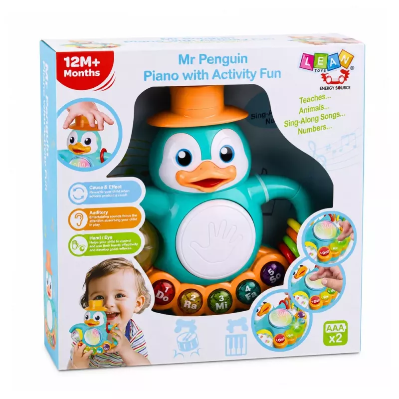 LEAN TOYS Interaktywna zabawka Pingwin Pianino Bębenek Koraliki Grzechotka