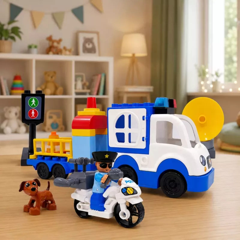 LEAN TOYS City Police Car Set z silniczkiem, figurkami i akcesoriami