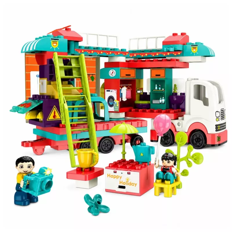 LEAN TOYS Składany Kamper Klocki Konstrukcyjne Figurki Światła Dźwięki 98 szt.