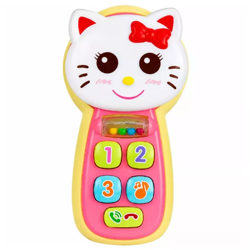 LEAN TOYS Interaktywny Telefonik dla Niemowląt Kotek Lustereczko Grzechotka Światła Dźwięk