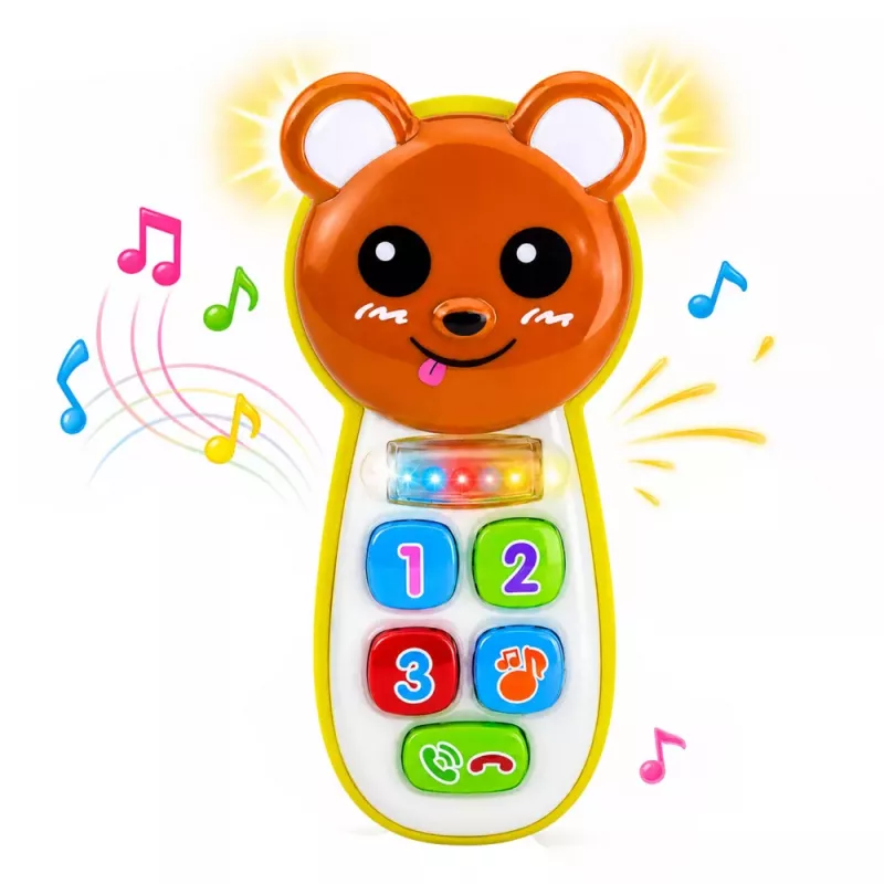 LEAN TOYS Interaktywny Telefonik Pluszak Miś z Lusterkiem Grzechotką Światłami Dźwiękami
