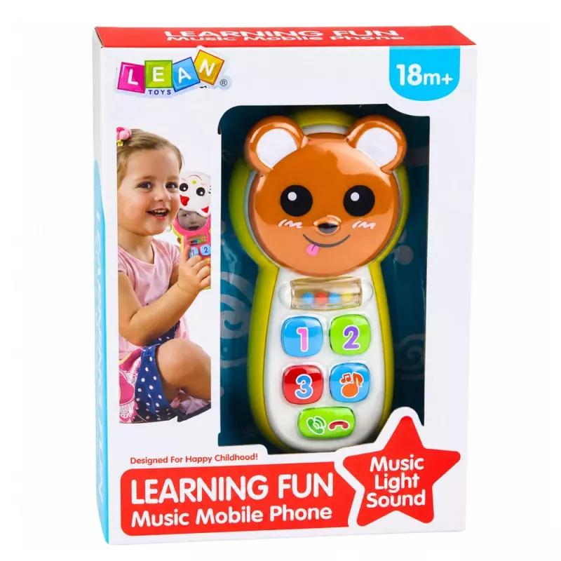 LEAN TOYS Interaktywny Telefonik Pluszak Miś z Lusterkiem Grzechotką Światłami Dźwiękami