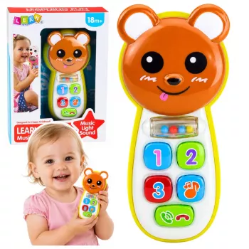 LEAN TOYS Interaktywny Telefonik Pluszak Miś z Lusterkiem Grzechotką Światłami Dźwiękami