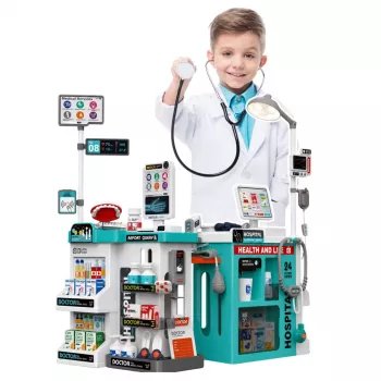 LEAN TOYS Duży Zestaw Medyczny Stół Lekarski Światła Dźwięki Akcesoria 77 el.