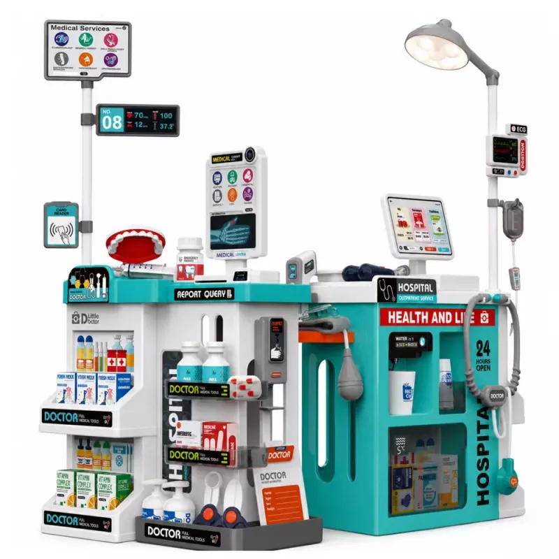 LEAN TOYS Duży Zestaw Medyczny Stół Lekarski Światła Dźwięki Akcesoria 77 el.