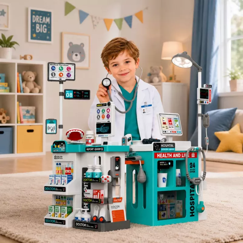 LEAN TOYS Duży Zestaw Medyczny Stół Lekarski Światła Dźwięki Akcesoria 77 el.