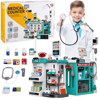 LEAN TOYS Duży Zestaw Medyczny Stół Lekarski Światła Dźwięki Akcesoria 77 el.