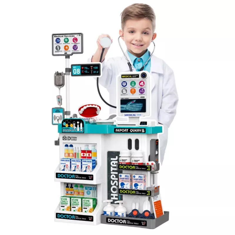 LEAN TOYS Duży Zestaw Medyczny Stół Lekarski Lekarz Światła Dźwięki Akcesoria 61 szt.