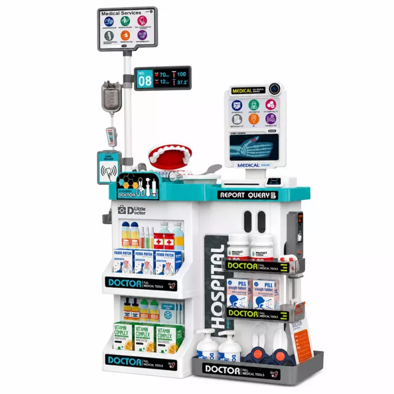 LEAN TOYS Duży Zestaw Medyczny Stół Lekarski Lekarz Światła Dźwięki Akcesoria 61 szt.