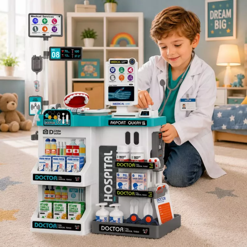 LEAN TOYS Duży Zestaw Medyczny Stół Lekarski Lekarz Światła Dźwięki Akcesoria 61 szt.