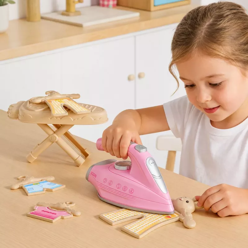 LEAN TOYS Zestaw do prasowania z żelazkiem z wibracją, światłem i dźwiękiem
