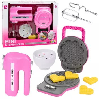 LEAN TOYS Zestaw Kuchenny Gofrownica Mikser Wymienne Końcówki Światła Dźwięki Różowy