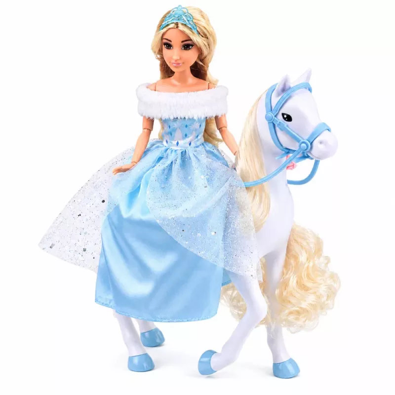 LEAN TOYS Lalka Anlily na Białym Koniu Księżniczka w Niebieskiej Sukience Akcesoria