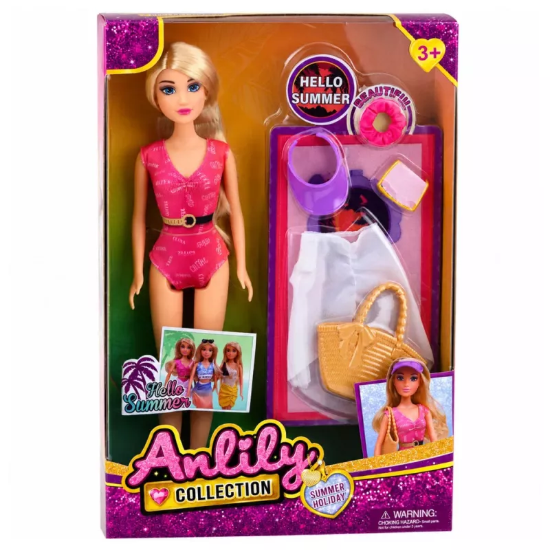 LEAN TOYS Lalka Anlily w Stroju Kąpielowym z Torbą Plażową i Akcesoriami