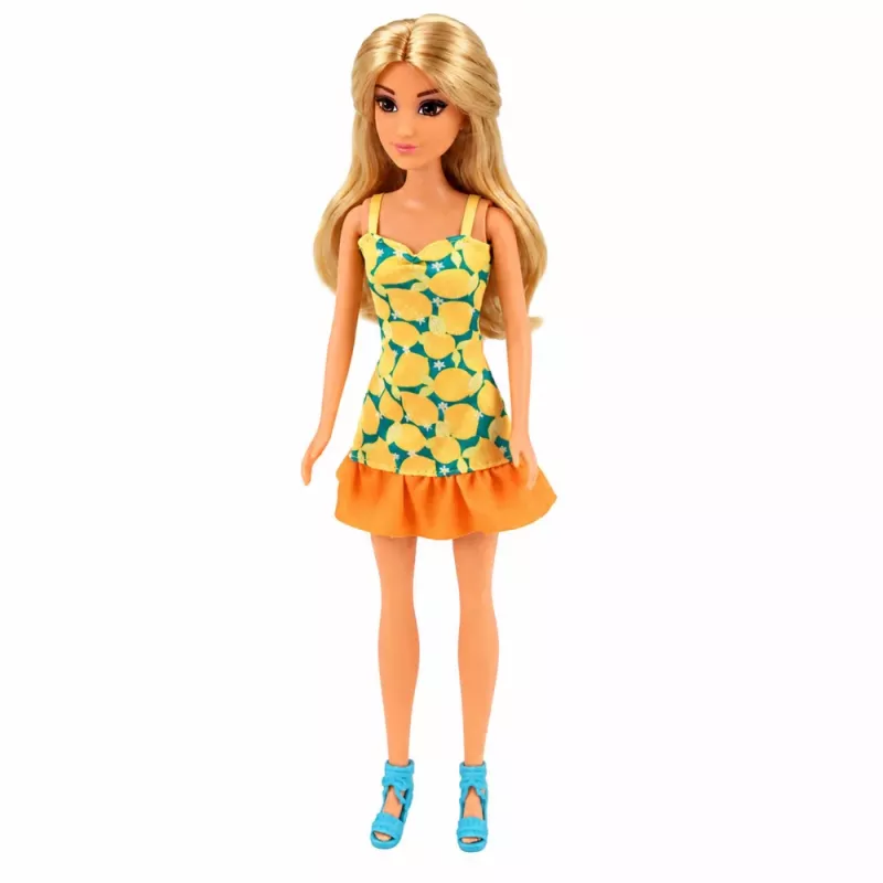 LEAN TOYS Lalka Anlily w Żółtej Sukience z Kotkiem, Ogrodowymi Meblami i Parasolką