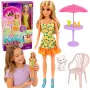 LEAN TOYS Lalka Anlily w Żółtej Sukience z Kotkiem, Ogrodowymi Meblami i Parasolką