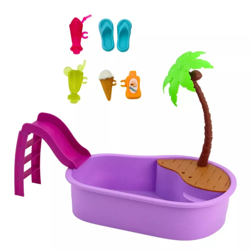 LEAN TOYS Anlily Doll in the Pool Slide Palm Tree Beach Accessories Set