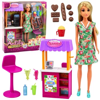 LEAN TOYS Anlily Doll Saleswoman with Drinks and Snacks Stand Accessories Set