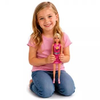 LEAN TOYS Lalka Anlily w różowej sukience, torebce, biżuterii i akcesoriach