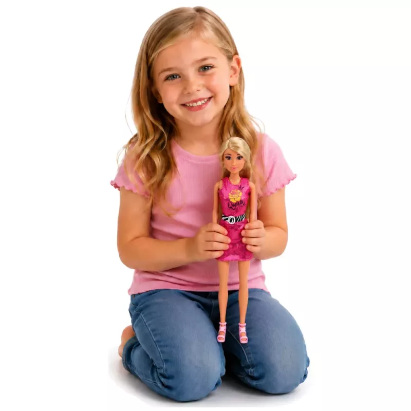 LEAN TOYS Lalka Anlily w różowej sukience, torebce, biżuterii i akcesoriach