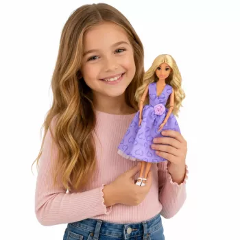 LEAN TOYS Anlily Fashion Doll w fioletowej sukience z serduszkami i zestawem akcesoriów (torebka)