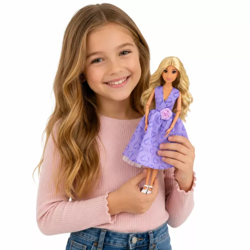 LEAN TOYS Anlily Fashion Doll w fioletowej sukience z serduszkami i zestawem akcesoriów (torebka)