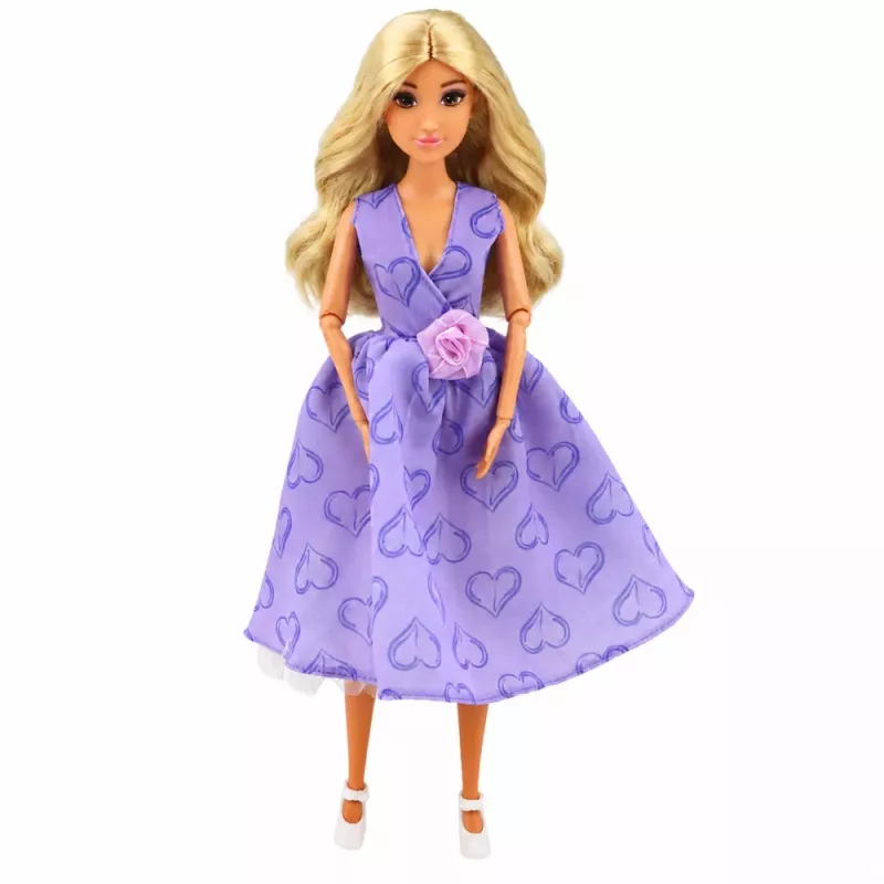 LEAN TOYS Anlily Fashion Doll w fioletowej sukience z serduszkami i zestawem akcesoriów (torebka)