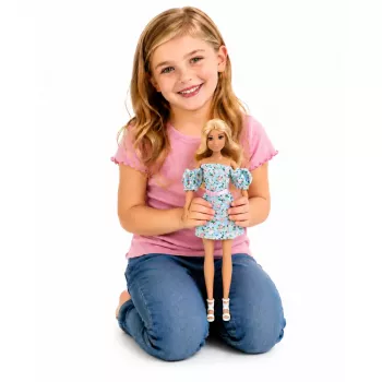LEAN TOYS Anlily Fashion Doll w niebieskiej kwiecistej sukience, z torebką i zestawem akcesoriów
