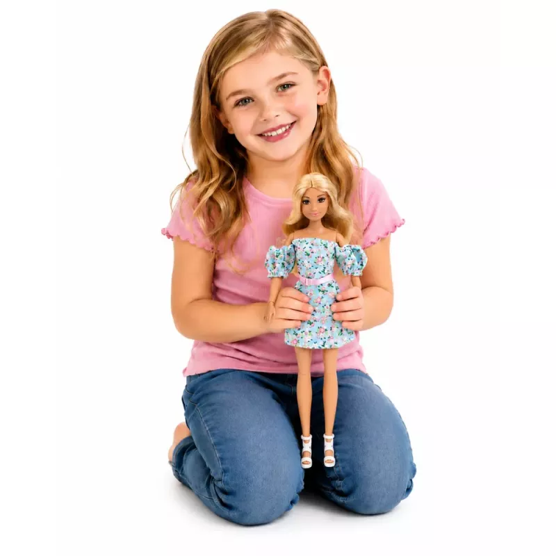 LEAN TOYS Anlily Fashion Doll w niebieskiej kwiecistej sukience, z torebką i zestawem akcesoriów