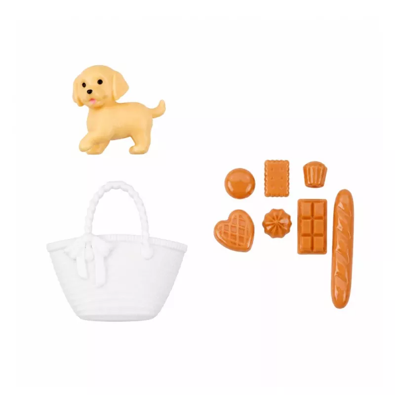 LEAN TOYS Anlily Lalka z Psem, Sukienka Kwiatowa, Torebka, Przekąski, Zestaw Akcesoriów