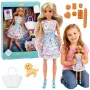 LEAN TOYS Anlily Lalka z Psem, Sukienka Kwiatowa, Torebka, Przekąski, Zestaw Akcesoriów