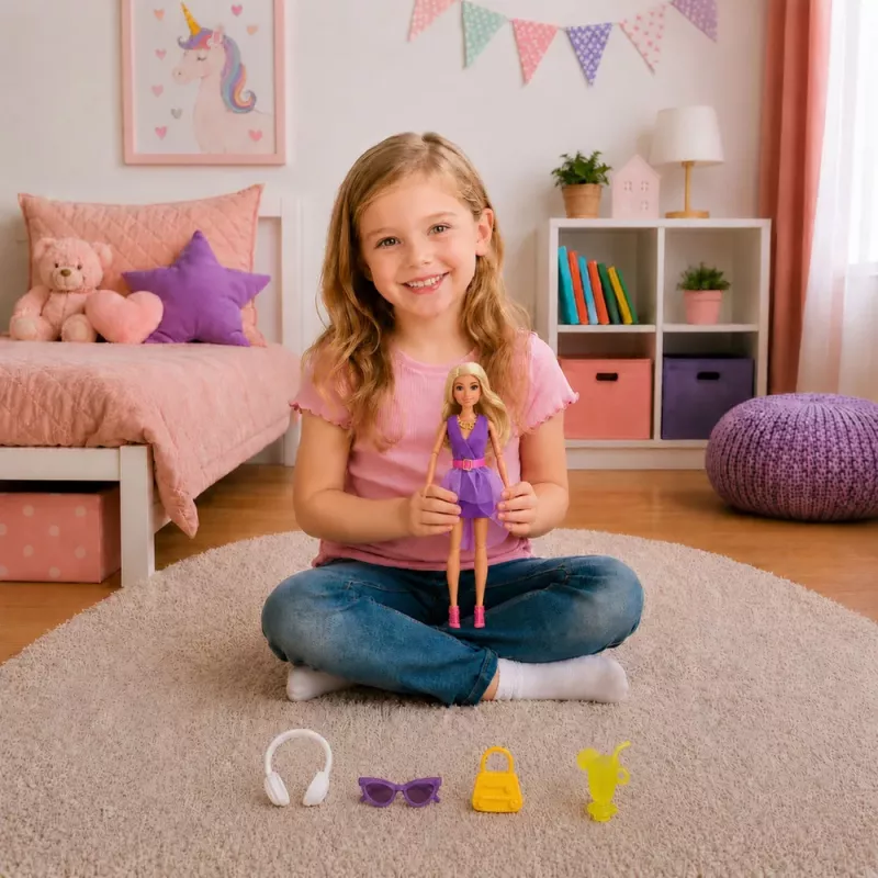 LEAN TOYS Lalka Fashion Anlily w Fioletowej Sukience z Słuchawkami i Zestawem Akcesoriów