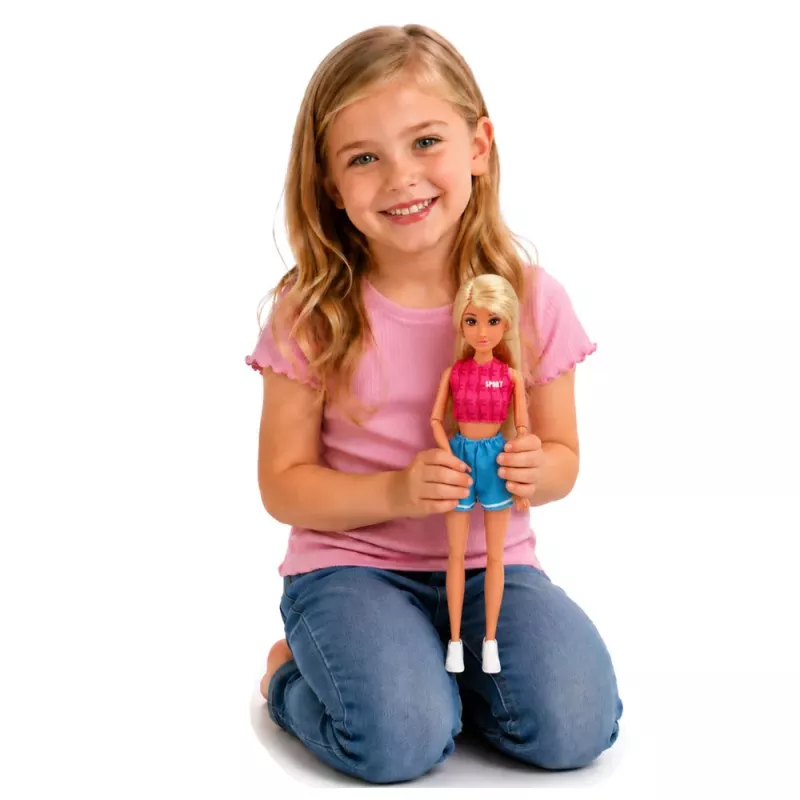 LEAN TOYS Lalka Anlily w Stroju Sportowym z Hantlami, Butelką Wody, Torbą, Zestaw Akcesoriów