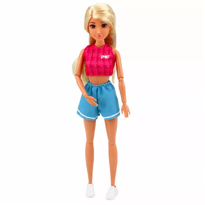 LEAN TOYS Lalka Anlily w Stroju Sportowym z Hantlami, Butelką Wody, Torbą, Zestaw Akcesoriów