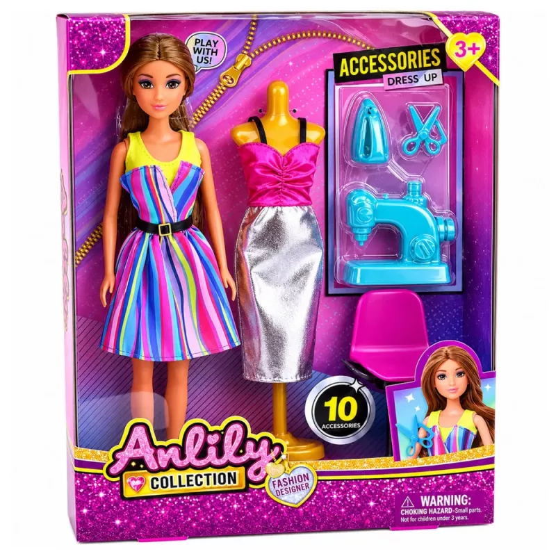 LEAN TOYS Anlily Zestaw Krawcowej z Lalką Manekinem i Maszyną do Szycia