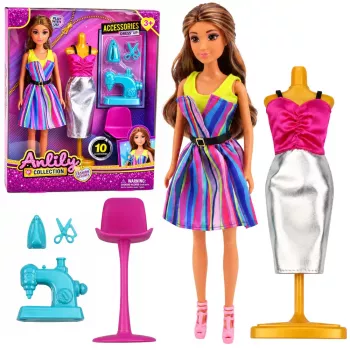 LEAN TOYS Anlily Zestaw Krawcowej z Lalką Manekinem i Maszyną do Szycia