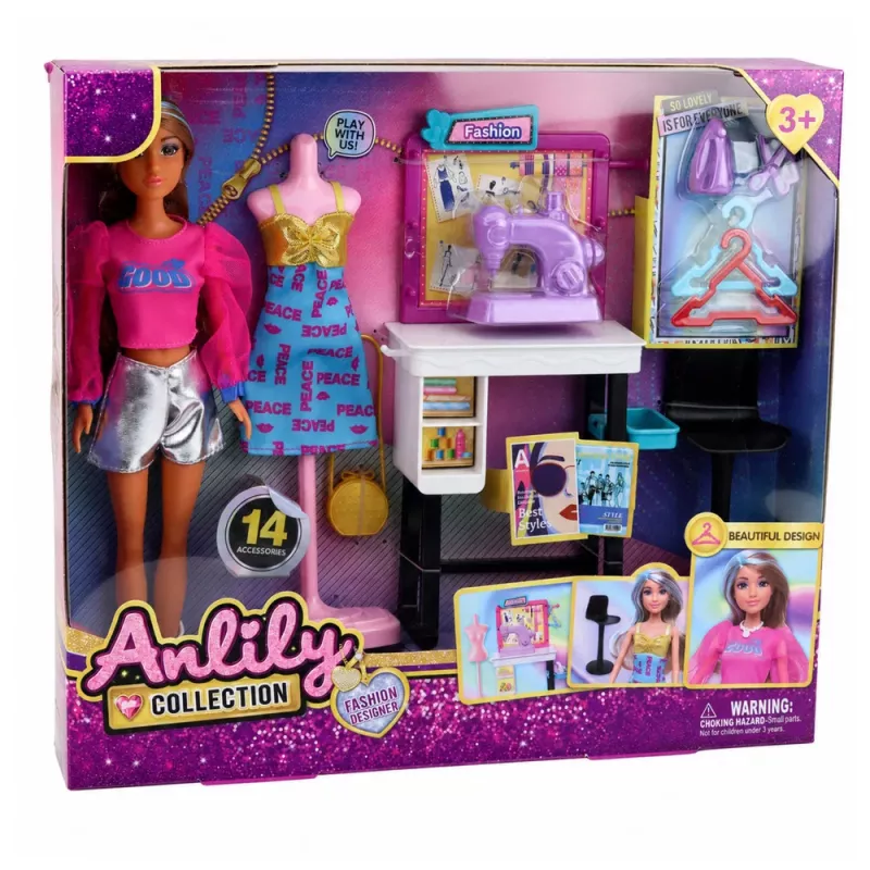 LEAN TOYS Anlily Lalka Projektantka Mody Zestaw Maszyna do Szycia Manekin Meble