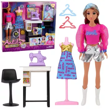 LEAN TOYS Anlily Lalka Projektantka Mody Zestaw Maszyna do Szycia Manekin Meble