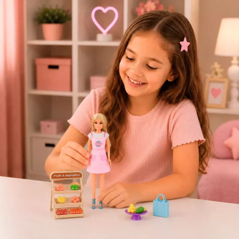 LEAN TOYS Anlily Doll Zestaw Akcesoriów Sprzedawcy Warzyw i Owoców