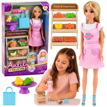 LEAN TOYS Anlily Doll Zestaw Akcesoriów Sprzedawcy Warzyw i Owoców