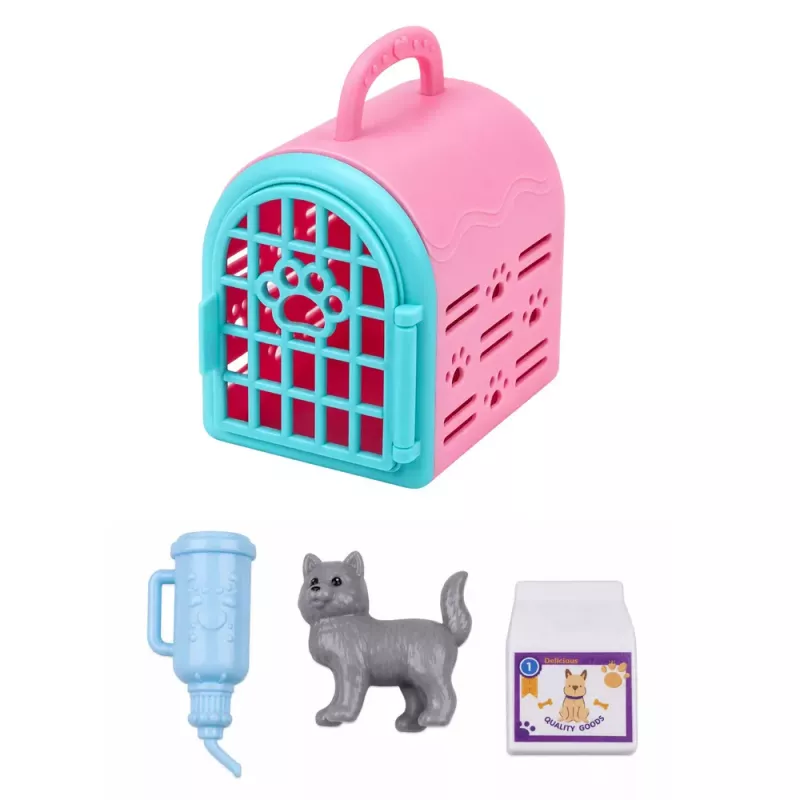 LEAN TOYS Anlily Doll with Pet Carrier Kitten Gray Accessories Set