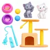 LEAN TOYS Anlily Doll with Kittens Scratching Post Cat Accessories Bowls Toys Set