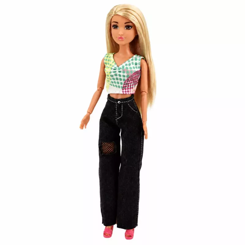 LEAN TOYS Anlily Fashion Doll in Dark Jeans, Colorful Top, Blonde Hair