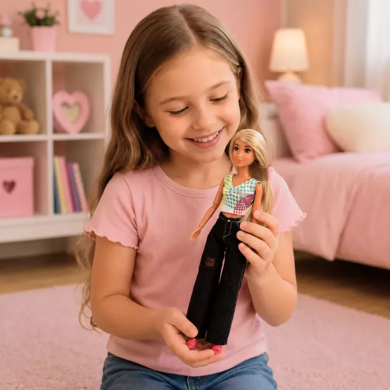 LEAN TOYS Anlily Fashion Doll in Dark Jeans, Colorful Top, Blonde Hair