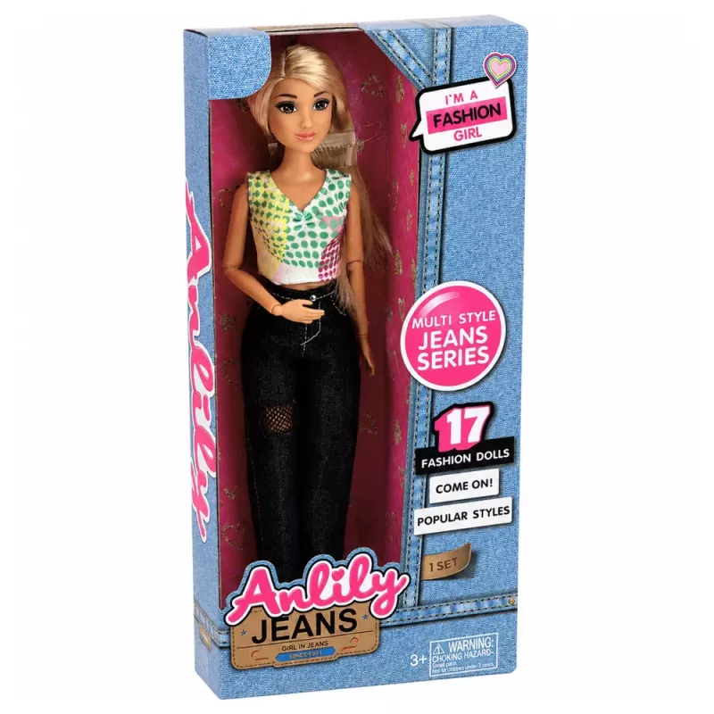 LEAN TOYS Anlily Fashion Doll in Dark Jeans, Colorful Top, Blonde Hair
